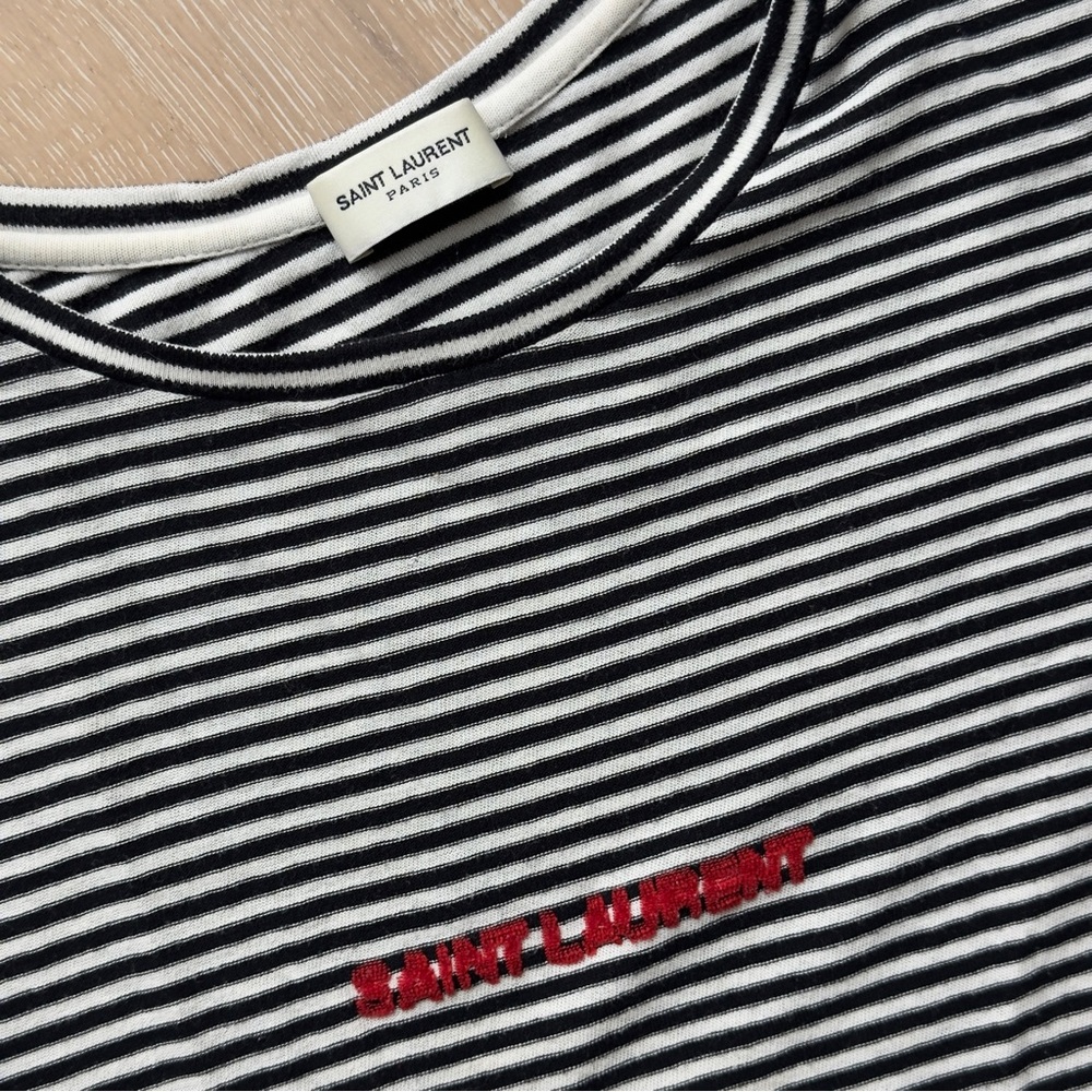 Saint Laurent Black and White Striped Short Sleeve Tee - Picture 2 of 2